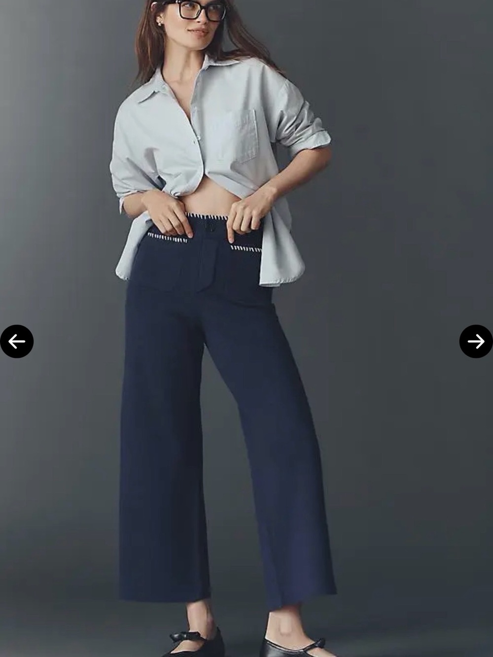 Maeve Navy Wide-Leg High-Rise Pants